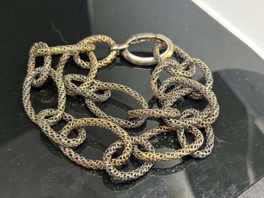 Tateossian London Gold Tone Sterling Silver Woven Chain Link Bracelet Filigree